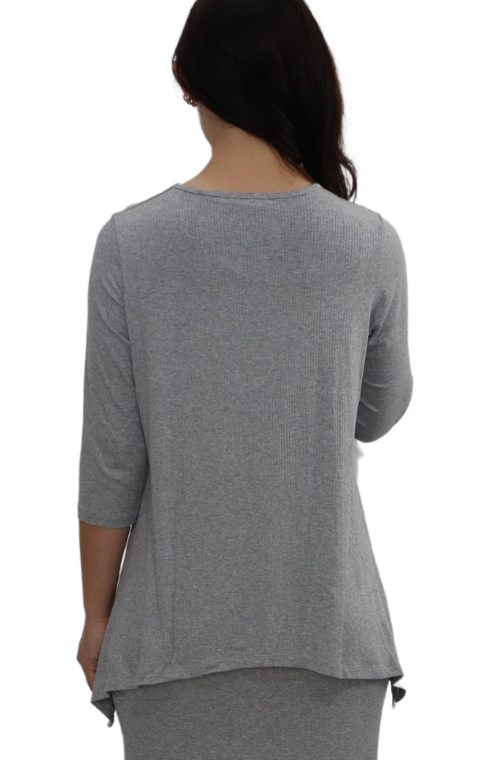 Ribbed 3/4 Sleeve Tunic with Handkerchief Hem
