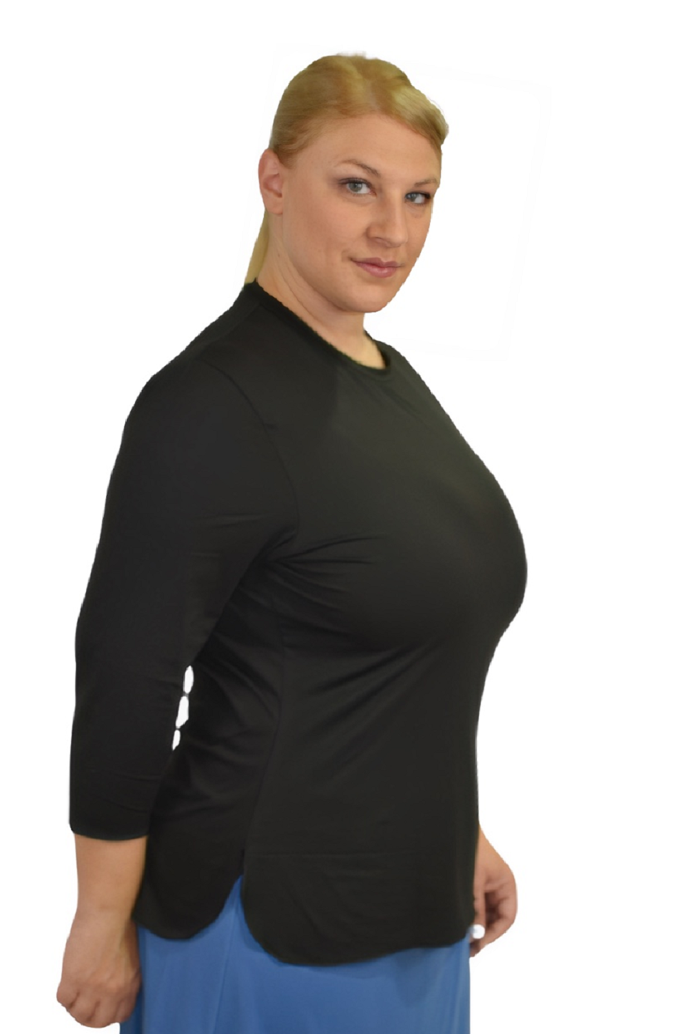 Plus Size Relaxed Fit 3/4 Sleeve Swim Exercise Top - UPF 50+ Protection
