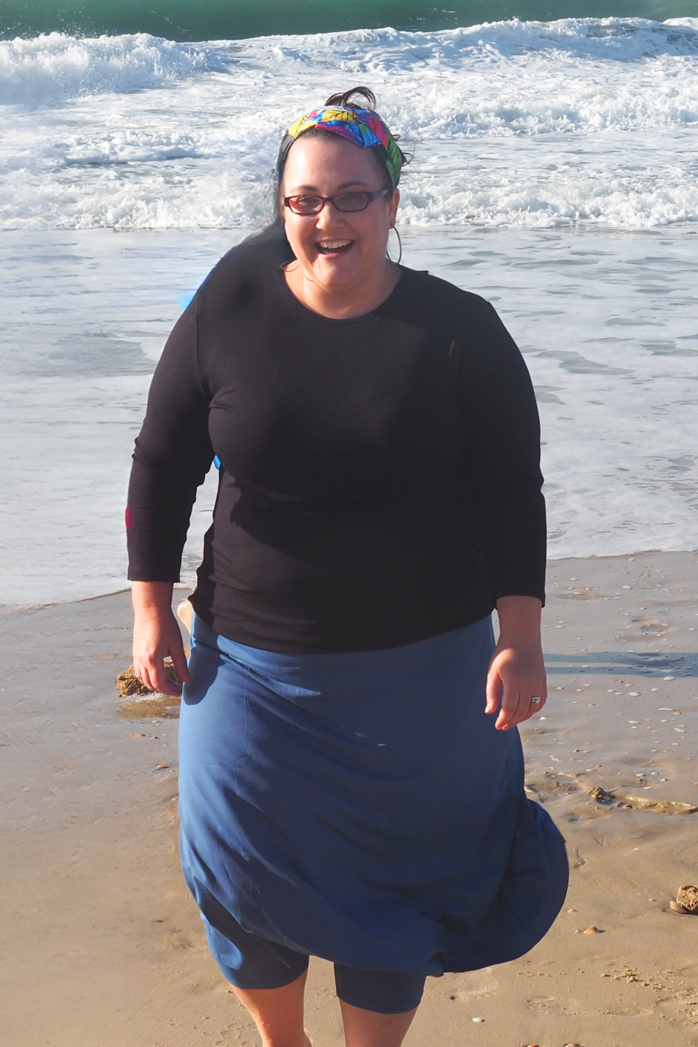 Plus Size Relaxed Fit 3/4 Sleeve Swim Exercise Top - UPF 50+ Protection