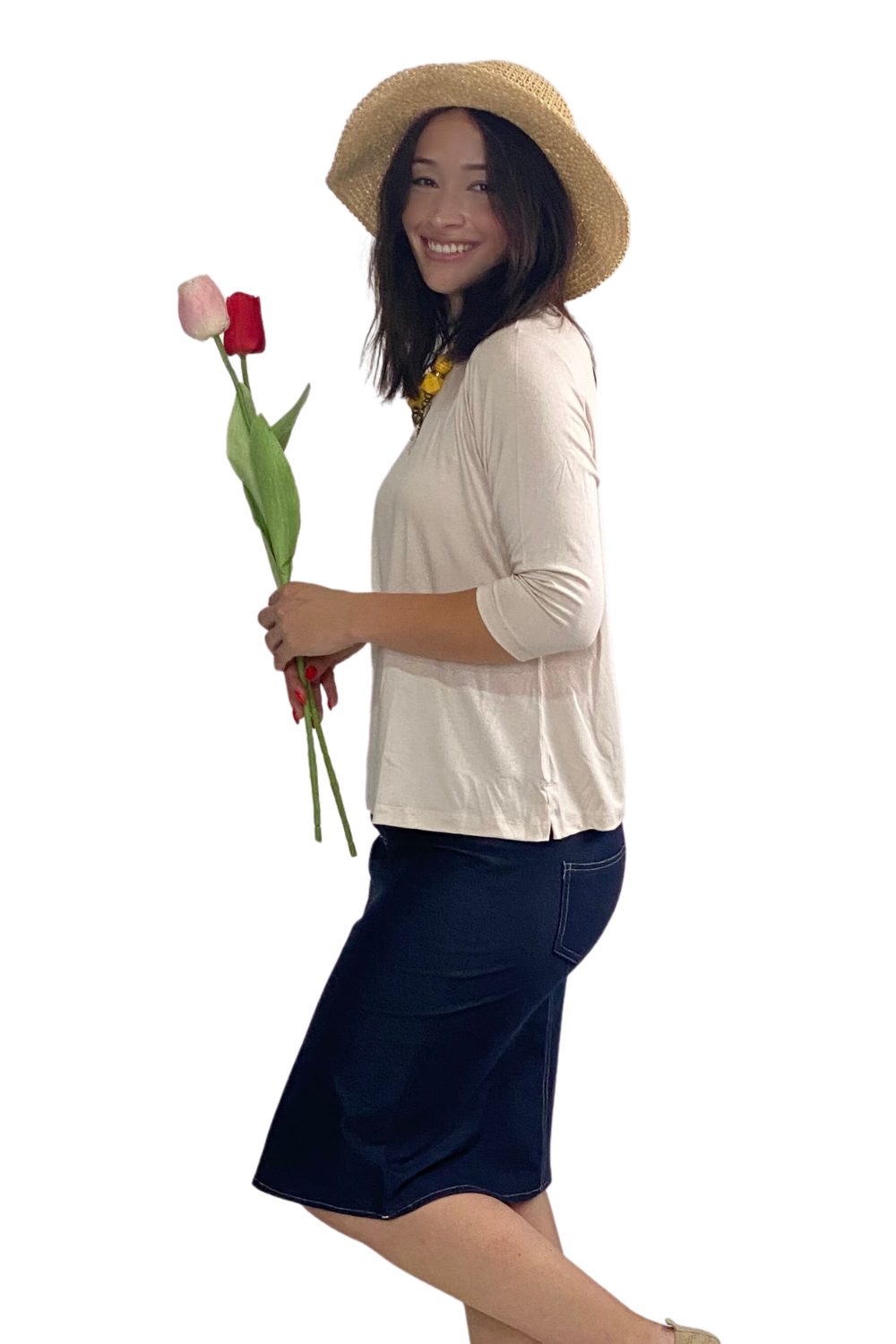 Modest Relaxed Fit 3/4 Sleeve T-Shirt with Side Slits