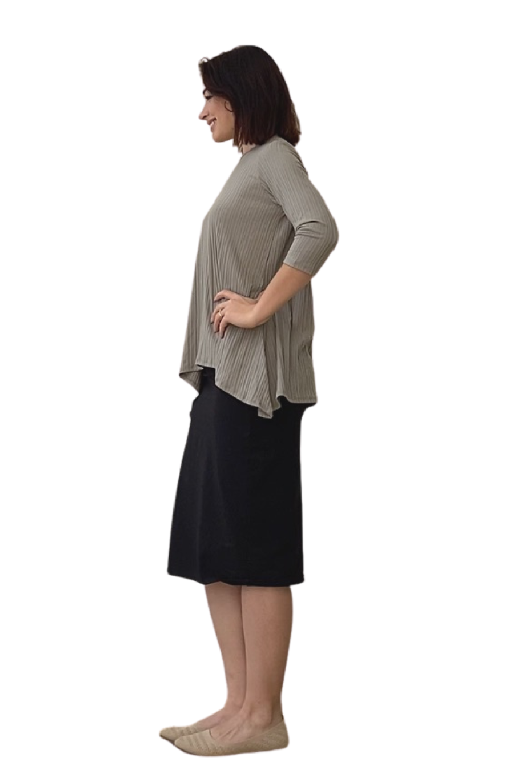 Textured Ribbed Handkerchief Tunic with 3/4 Sleeves