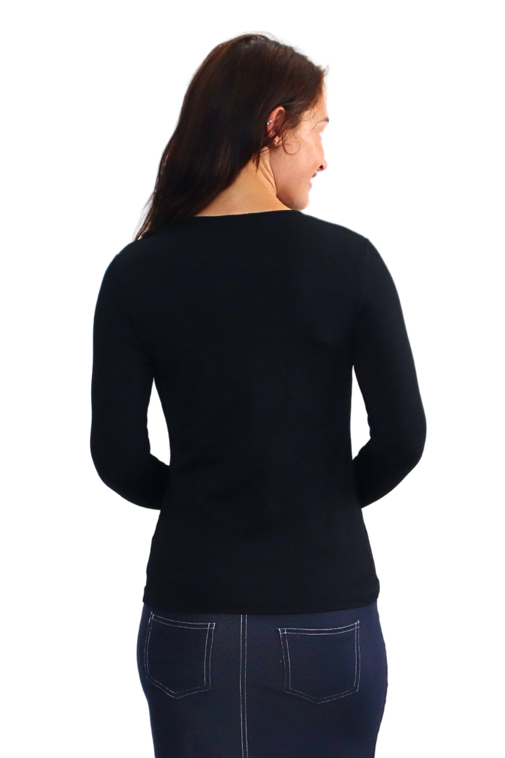 Long Sleeve Fine Ribbed Top with Modest Side Vents
