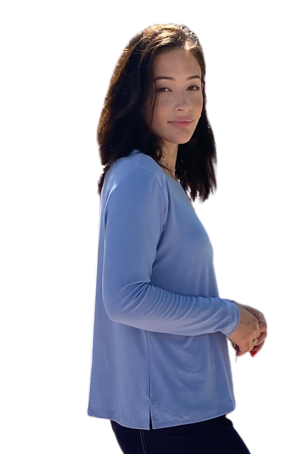 Long Sleeve Fine Ribbed Top with Modest Side Vents