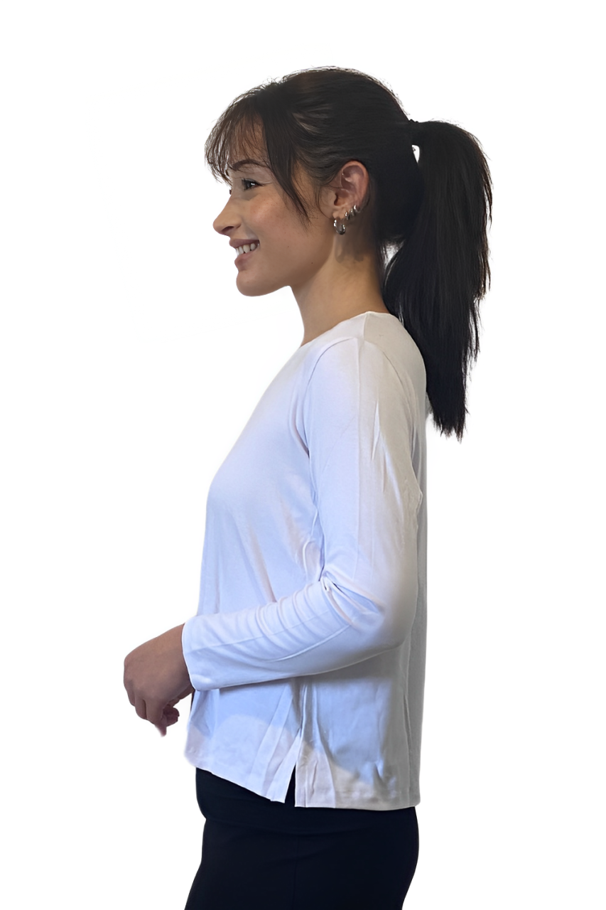 Long Sleeve Fine Ribbed Top with Modest Side Vents