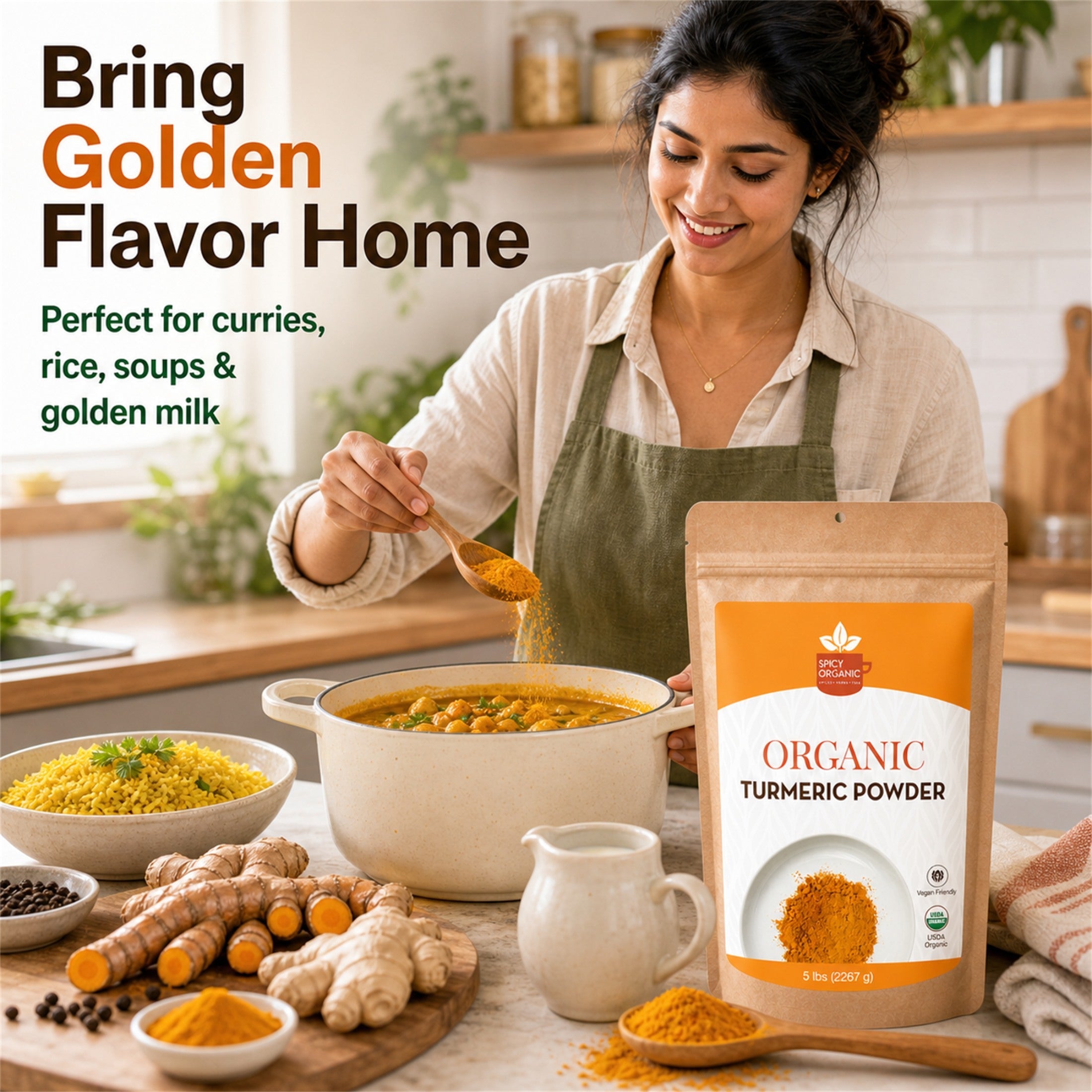 Organic Turmeric Powder — USDA Certified, Non-GMO | Golden Milk, Curries & Spice Blends