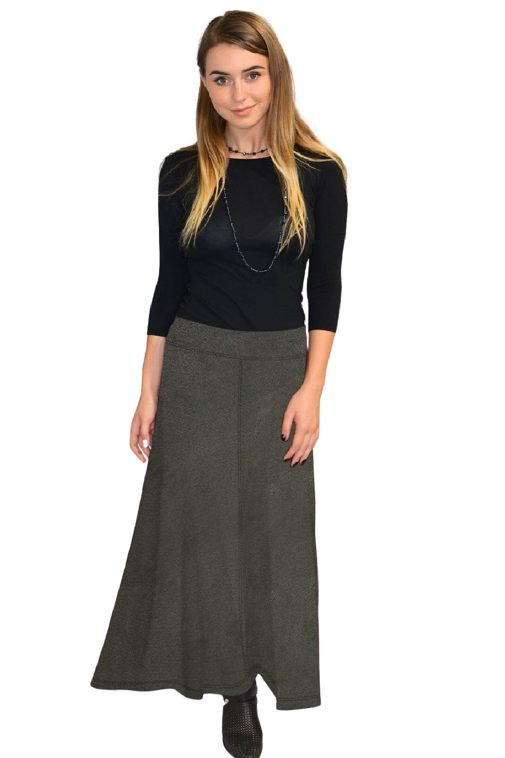 Sleek A-Line Maxi Skirt with Adjustable Fold-Over Waist