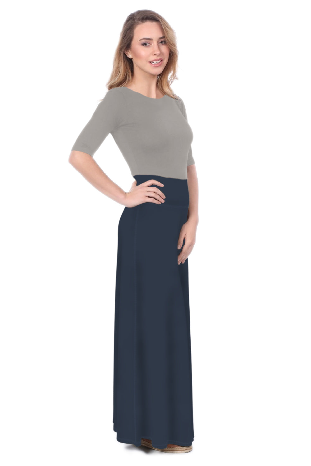 Sleek A-Line Maxi Skirt with Adjustable Fold-Over Waist