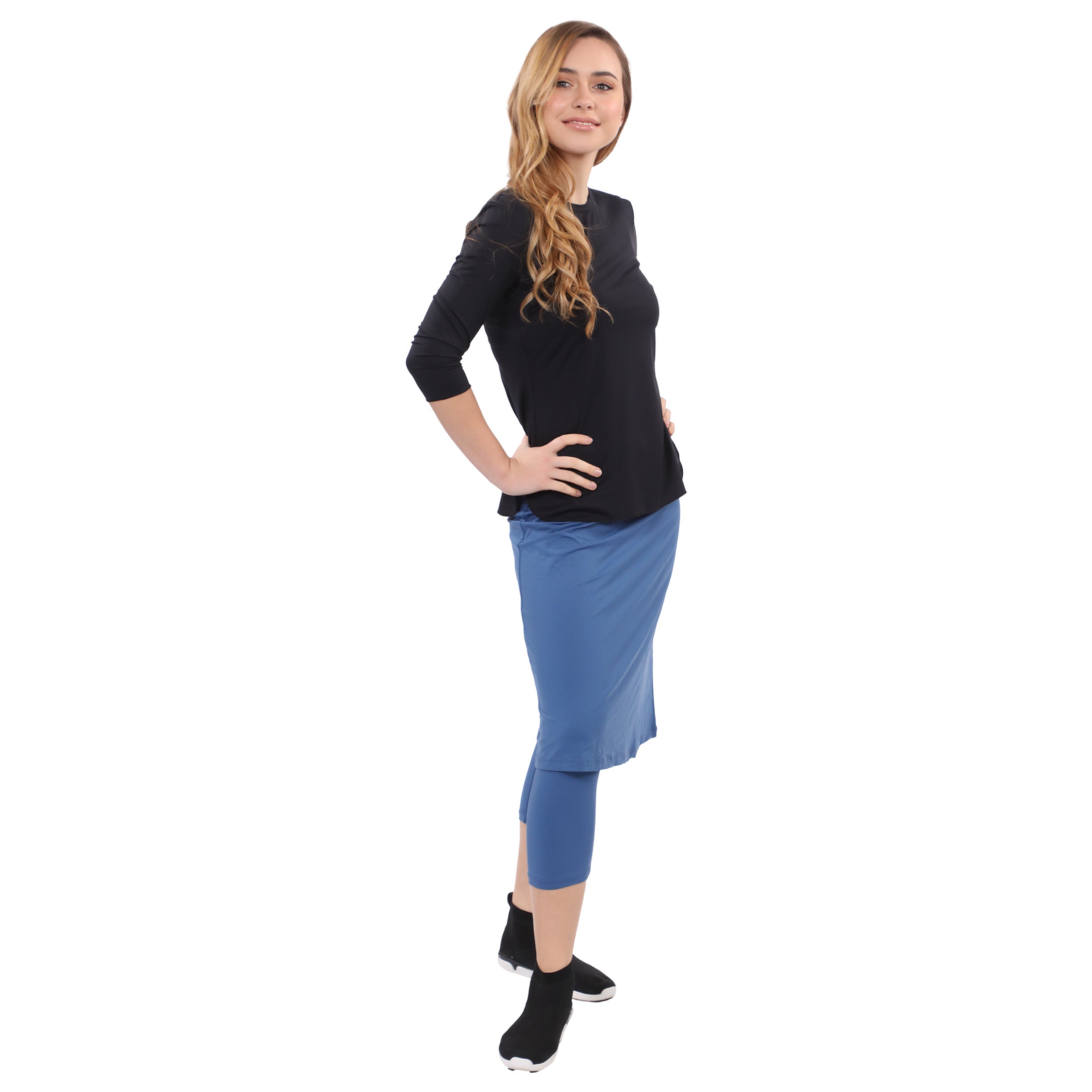 Modest Swim and Sports Midi Skirt with Attached Leggings - UPF 50 Protection
