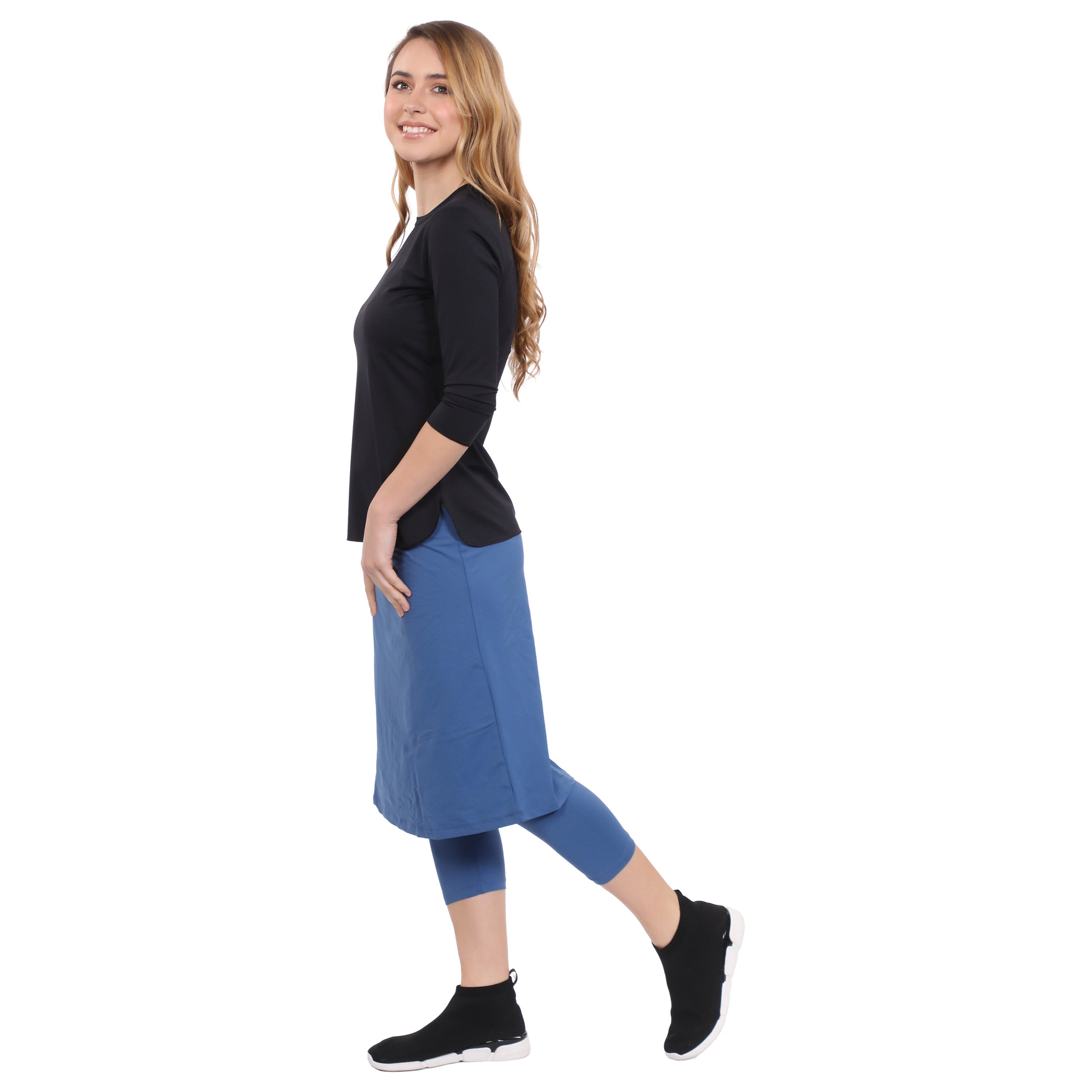 Modest Swim and Sports Midi Skirt with Attached Leggings - UPF 50 Protection