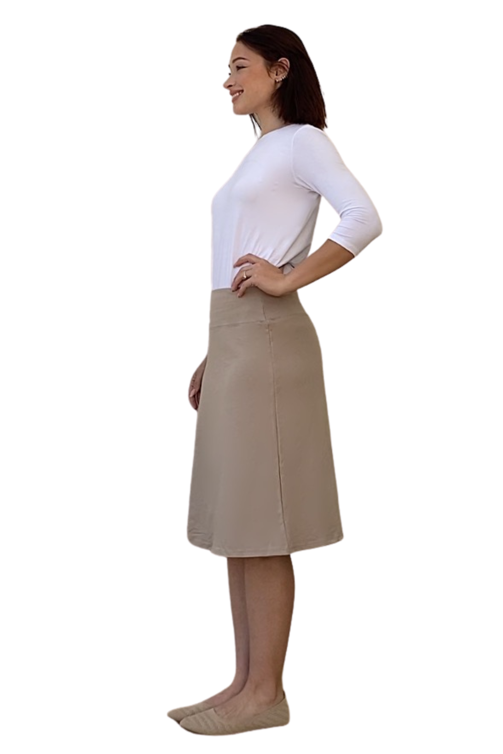 Sporty A-Line Cotton Spandex French Terry Skirt – Knee Length