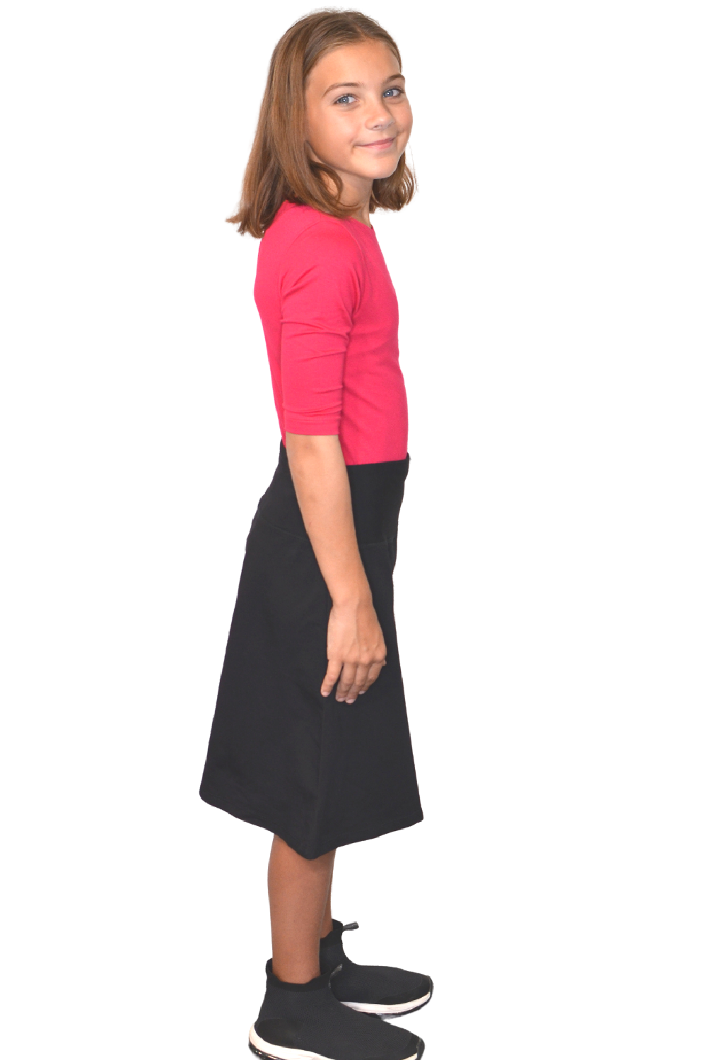 Girls Sporty A-Line Stretch Cotton Spandex Skirt – Knee Length