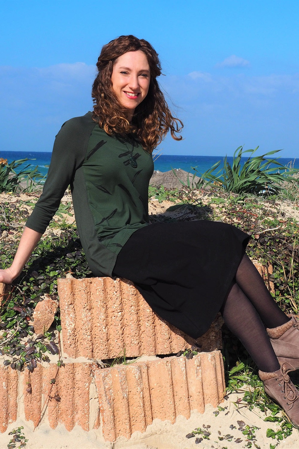 Sporty A-Line Cotton Spandex French Terry Skirt – Knee Length