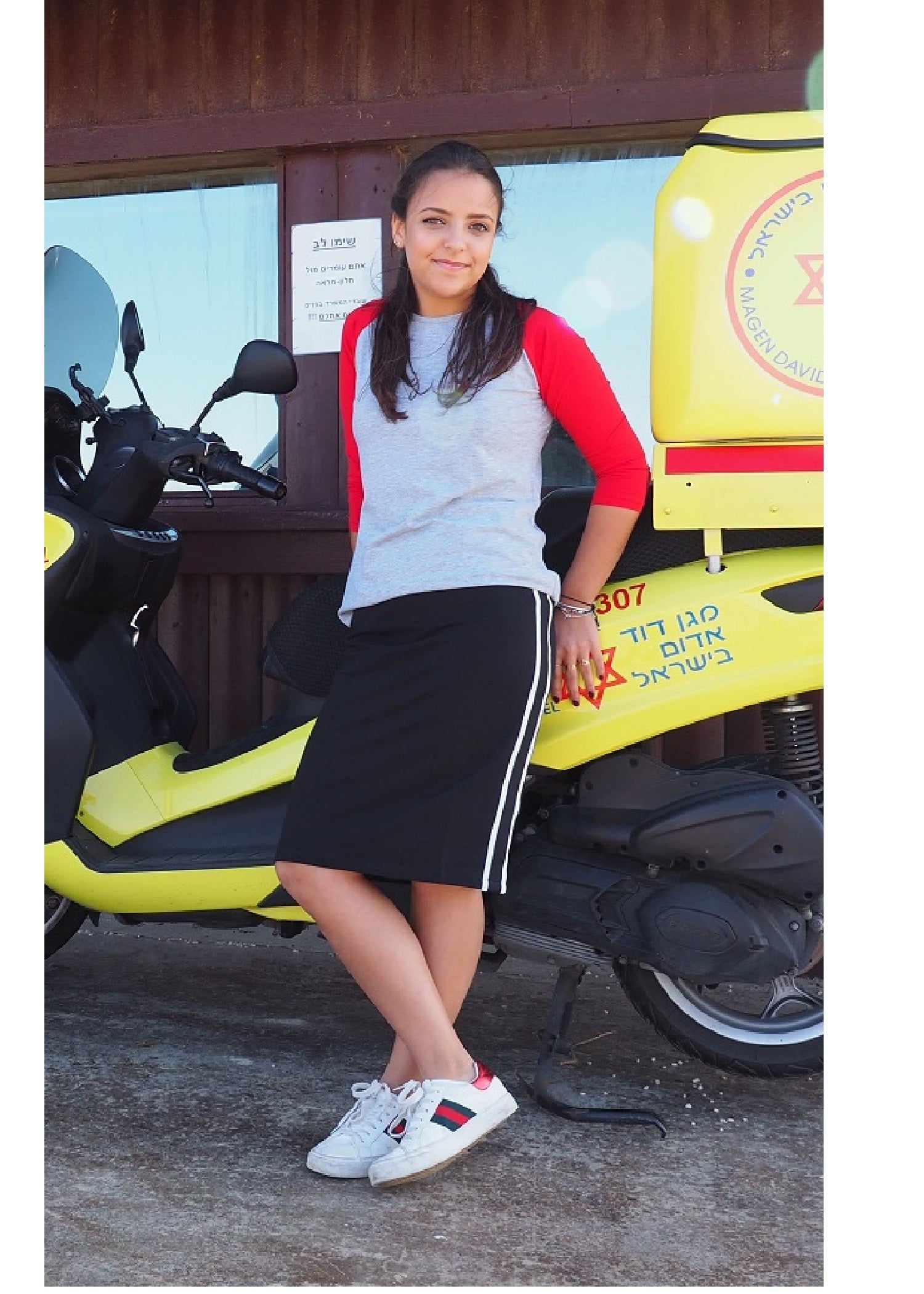 Sporty Side Stripe French Terry Knee-Length Skirt in Cotton Spandex