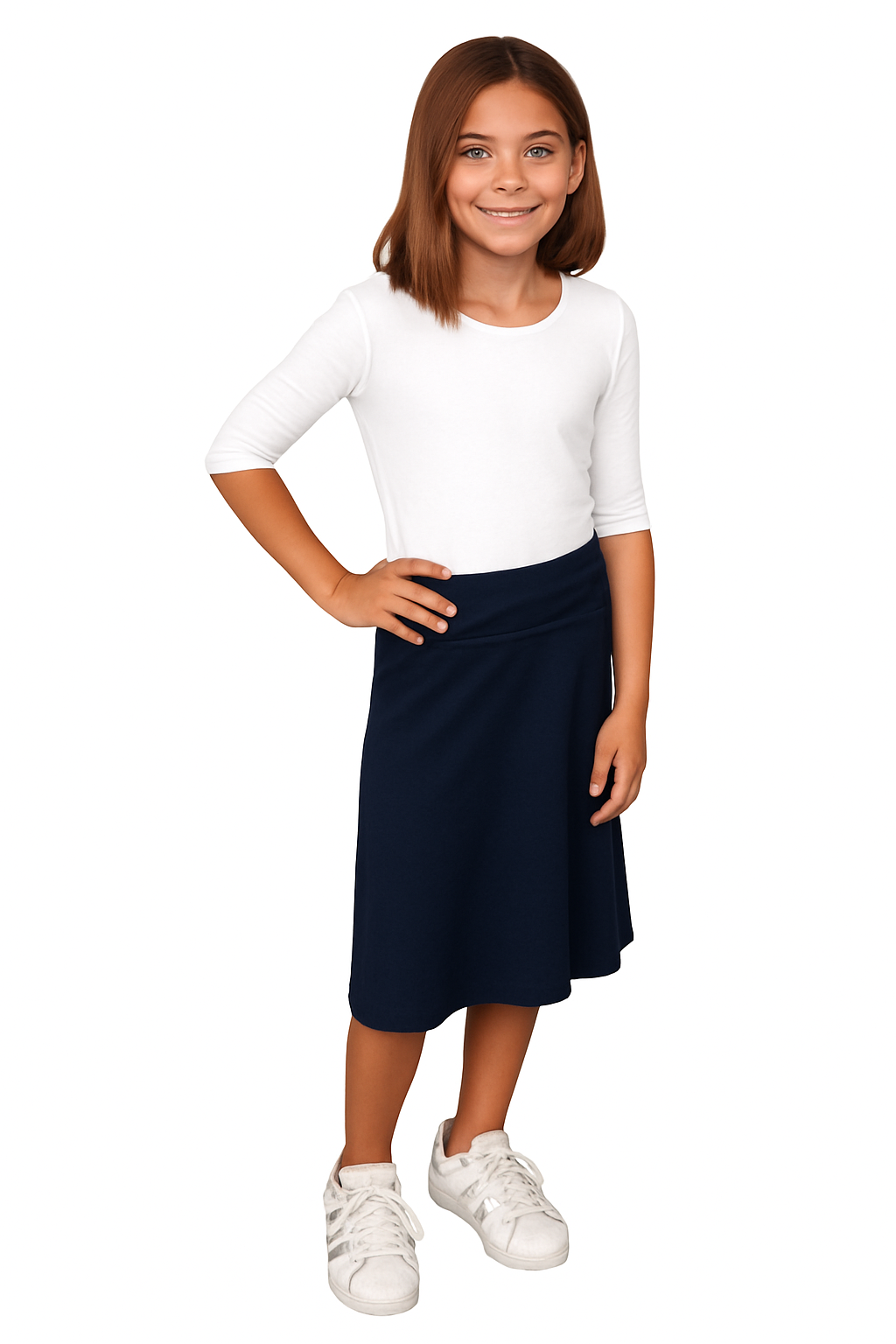 Girls A-Line Midi Skirt with Adjustable Fold-Over Waist