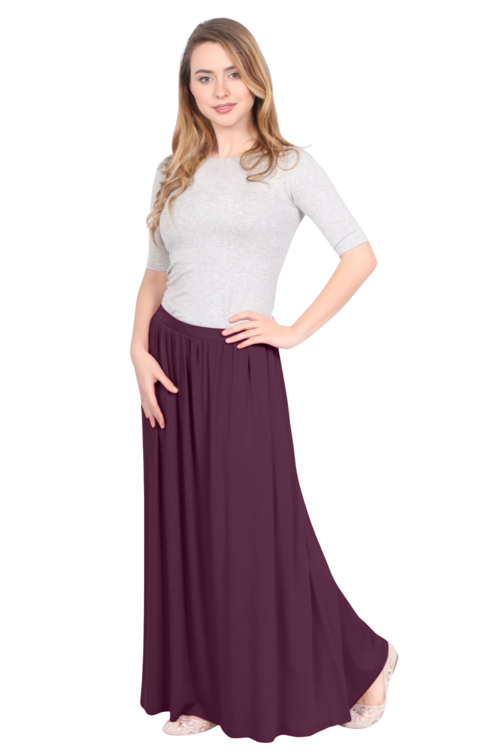 Women's Flowing Long Maxi Skirt with Pockets - Full Covered Elastic Waist
