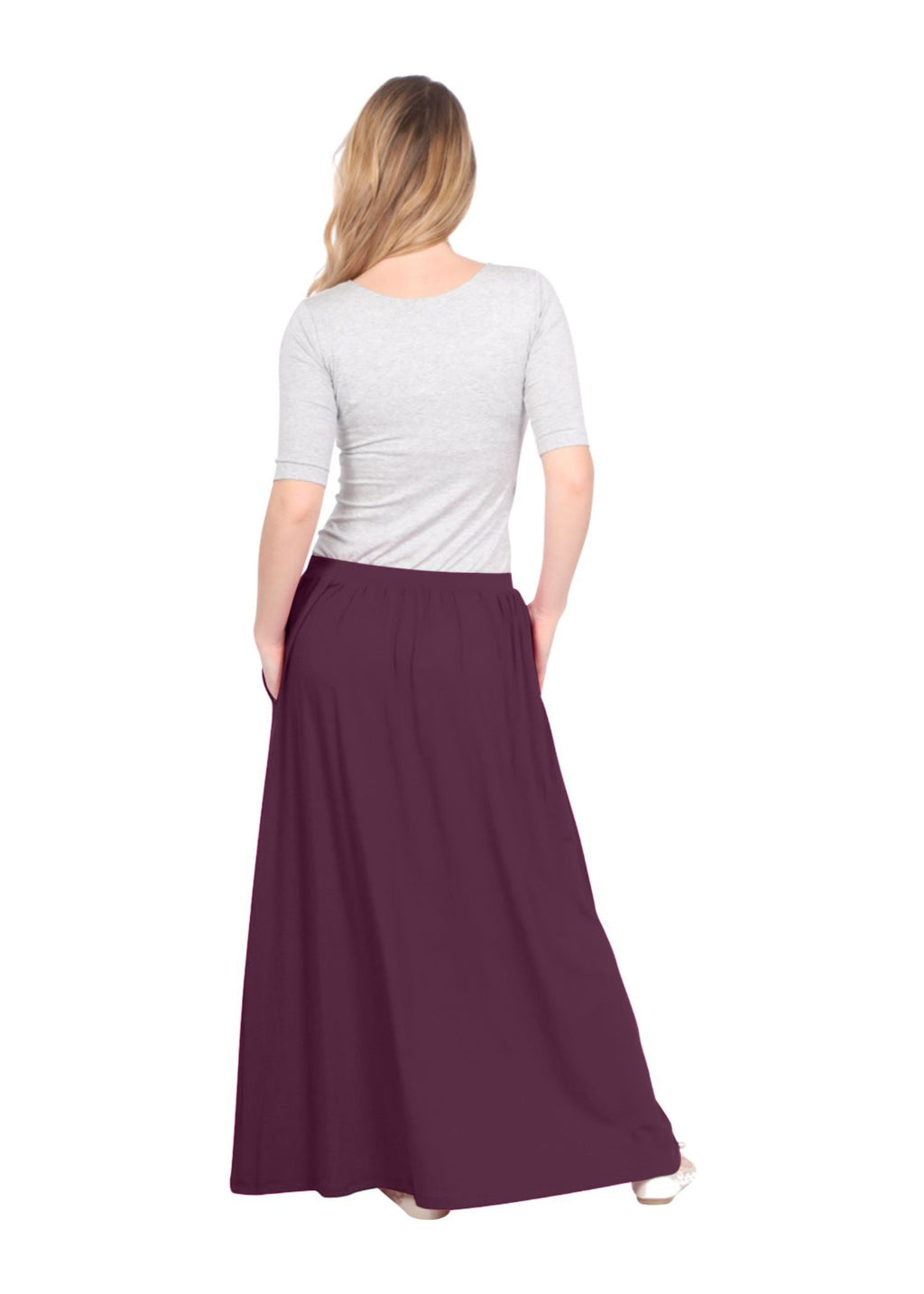 Women's Flowing Long Maxi Skirt with Pockets - Full Covered Elastic Waist