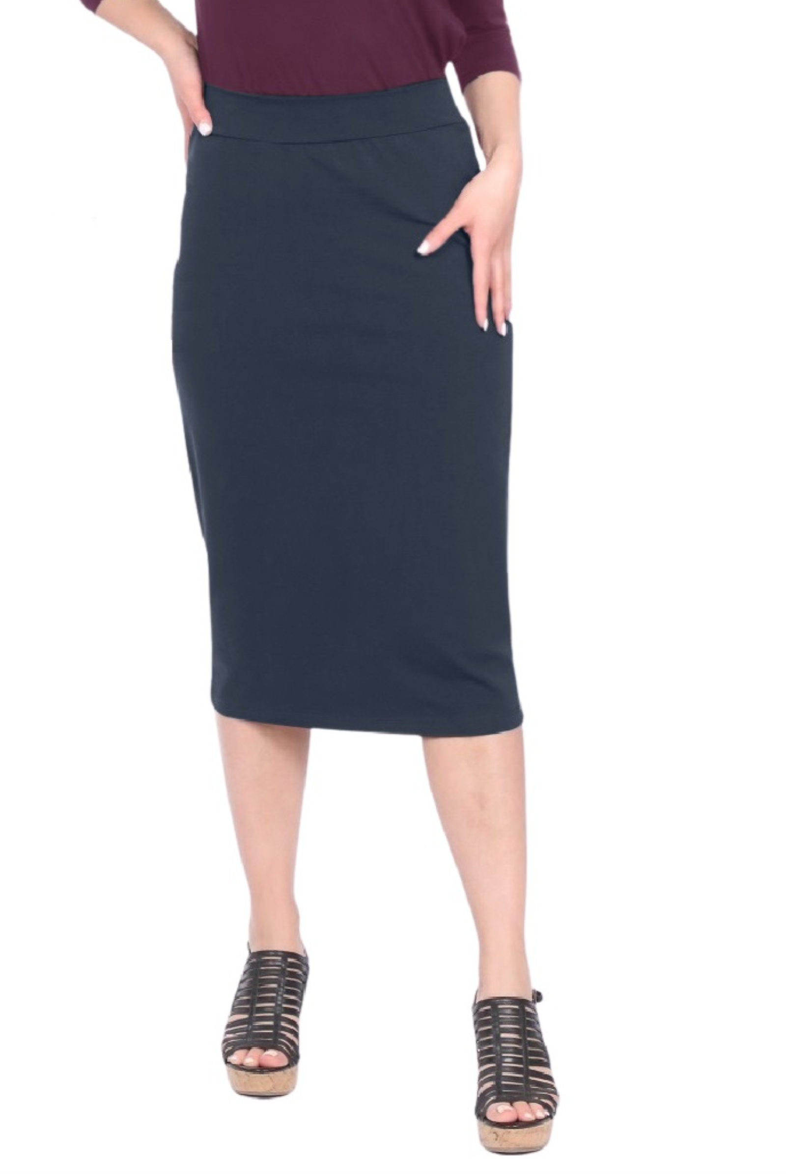 Mid-Calf Pencil Skirt in Cotton Spandex – No Slits