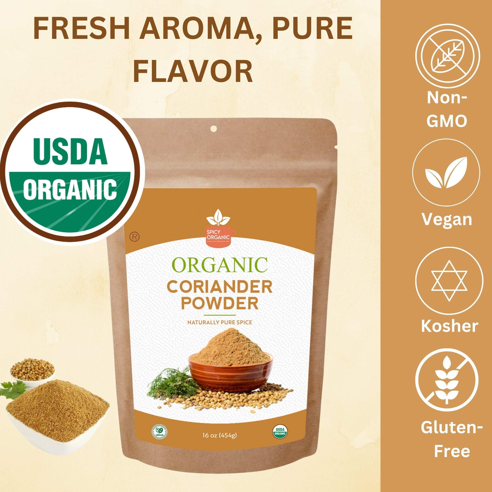 Organic Coriander Seeds Powder – Certified USDA Organic - Aromatic Dhania/Cilantro Powder for Culinary Excellence