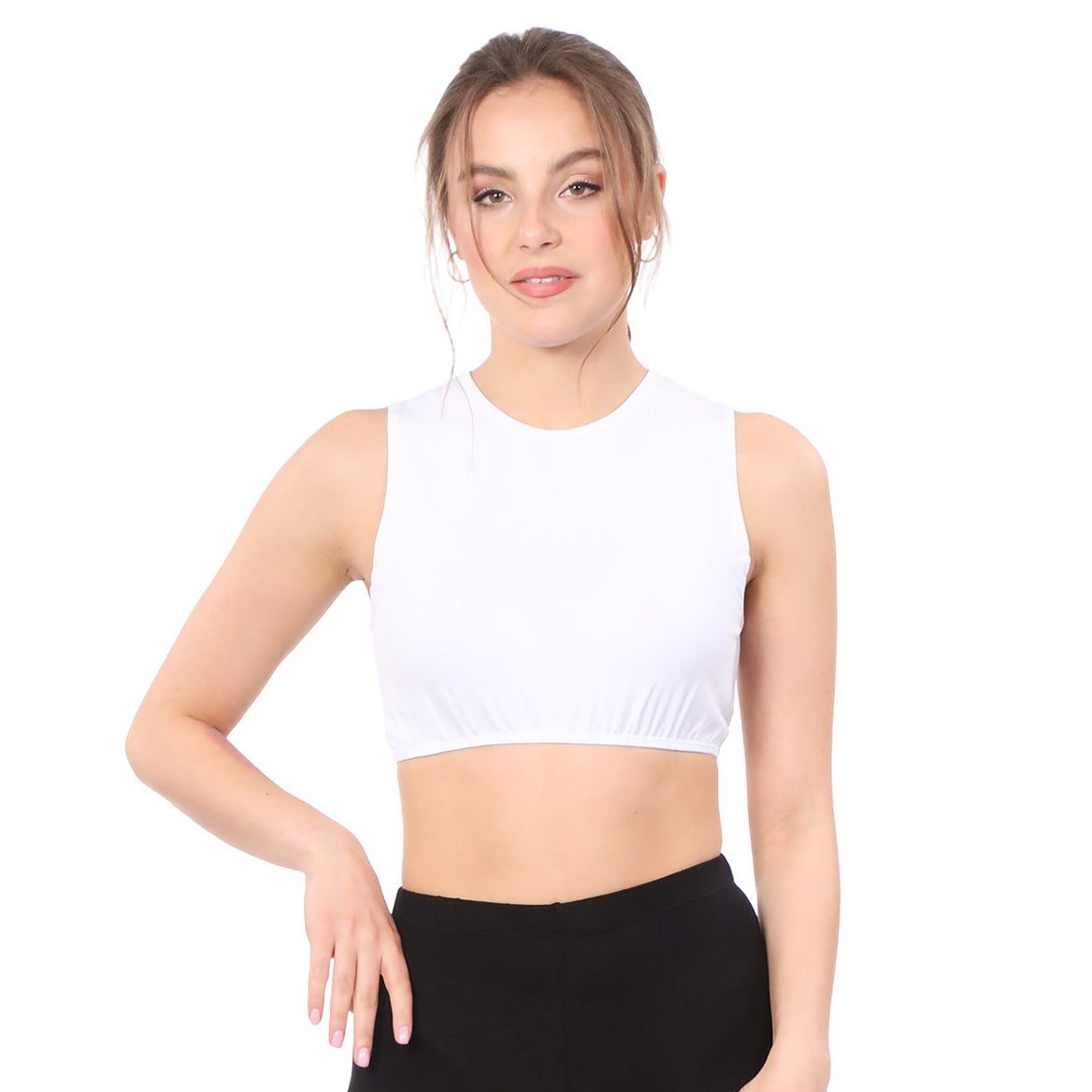 Modest Neck Cropped Layering Shell - Cotton Spandex Sleeveless Tank