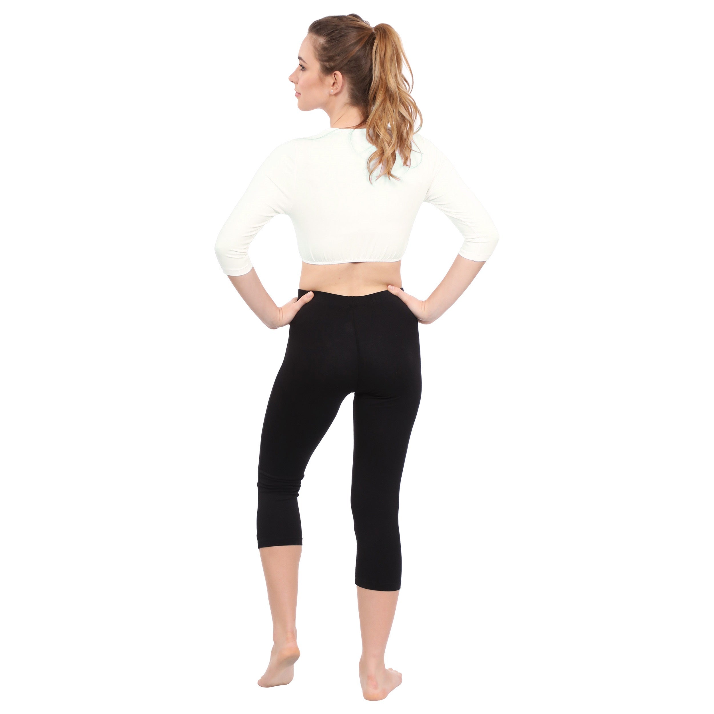 Modest Neck Cropped Layering - Cotton Spandex 3/4 Sleeve Shell Top