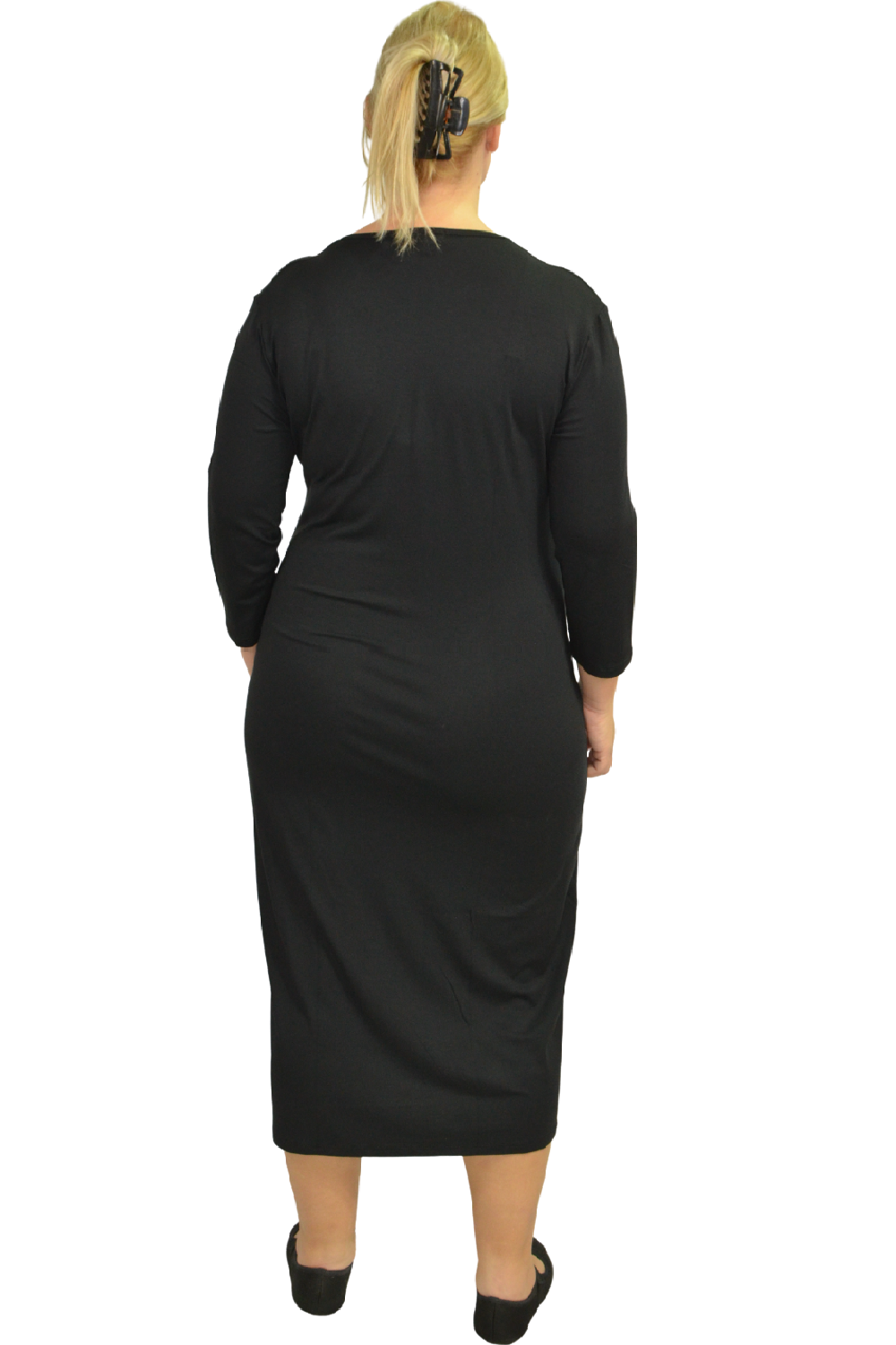Plus Size Modest Layering Dress with 3/4 Sleeves and No Slits