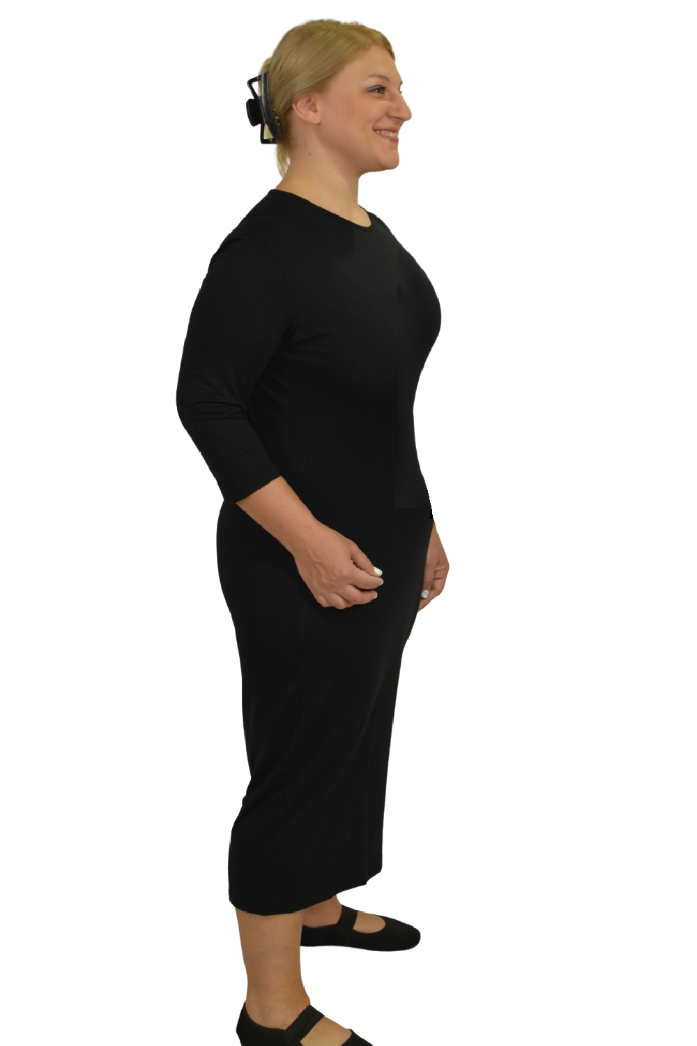 Plus Size Modest Layering Dress with 3/4 Sleeves and No Slits