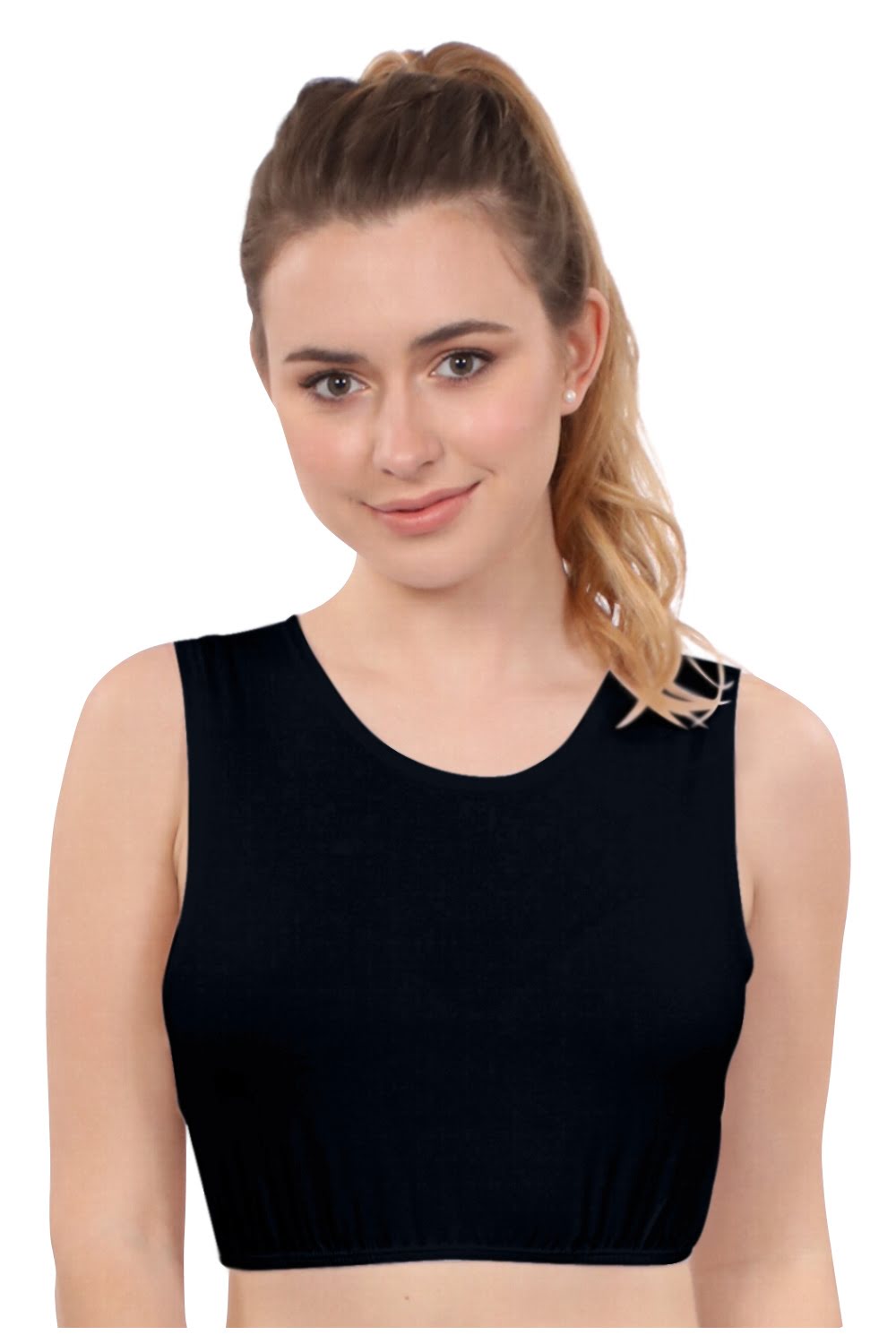 Cropped Layering Tank with Full Shoulder Coverage and Jewel Neckline