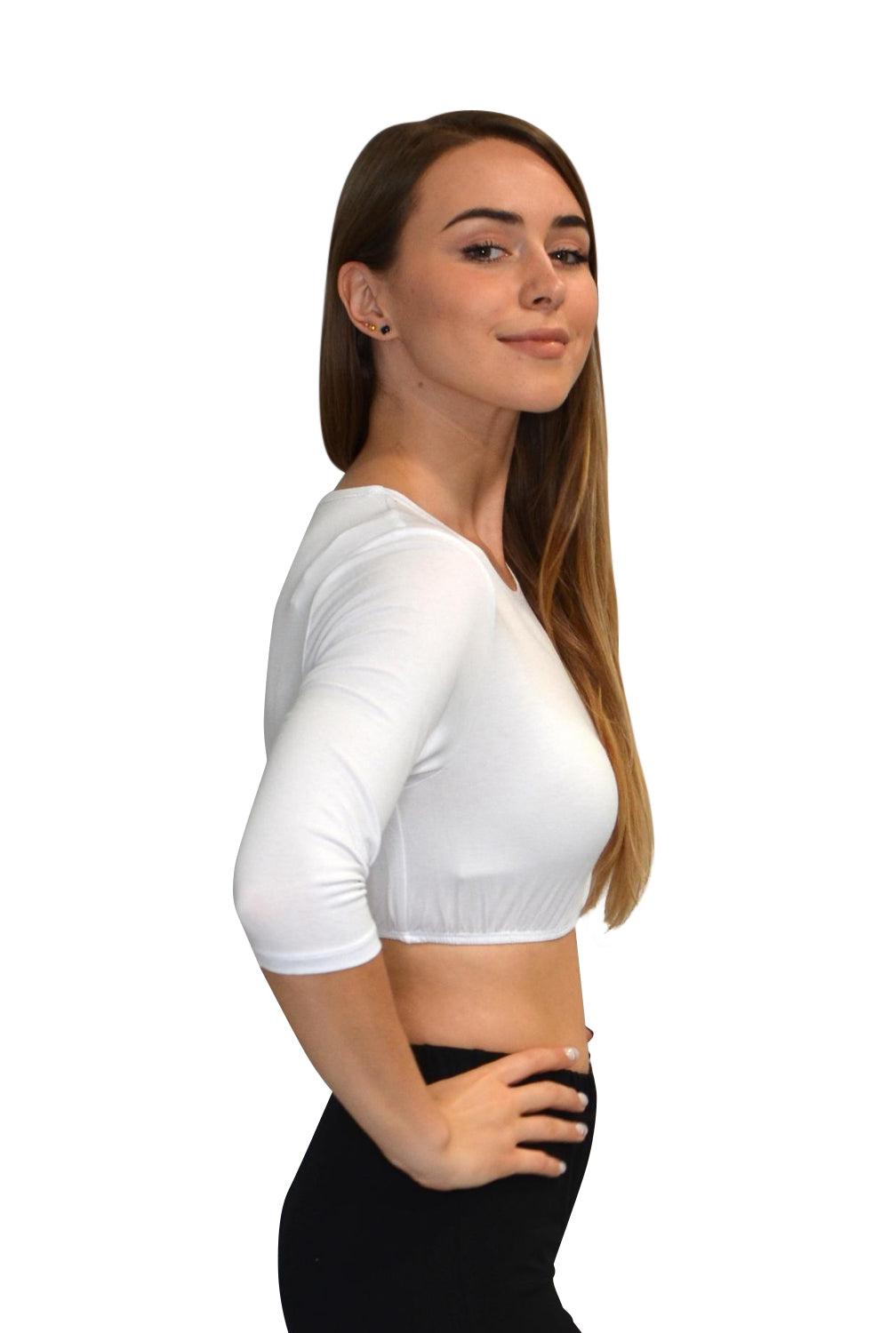 3/4 Sleeve Cropped Layering Shell in Viscose Spandex - Women's and Plus Sizes