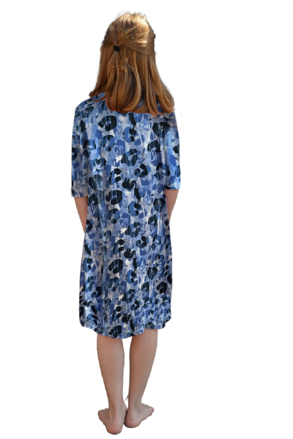 Girls' Easy Pull-On A-Line T-Shirt Dress with 3/4 Sleeves