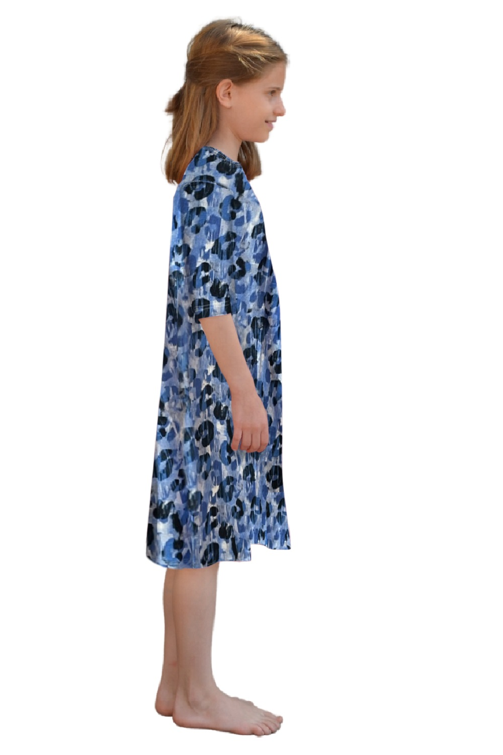 Girls' Easy Pull-On A-Line T-Shirt Dress with 3/4 Sleeves