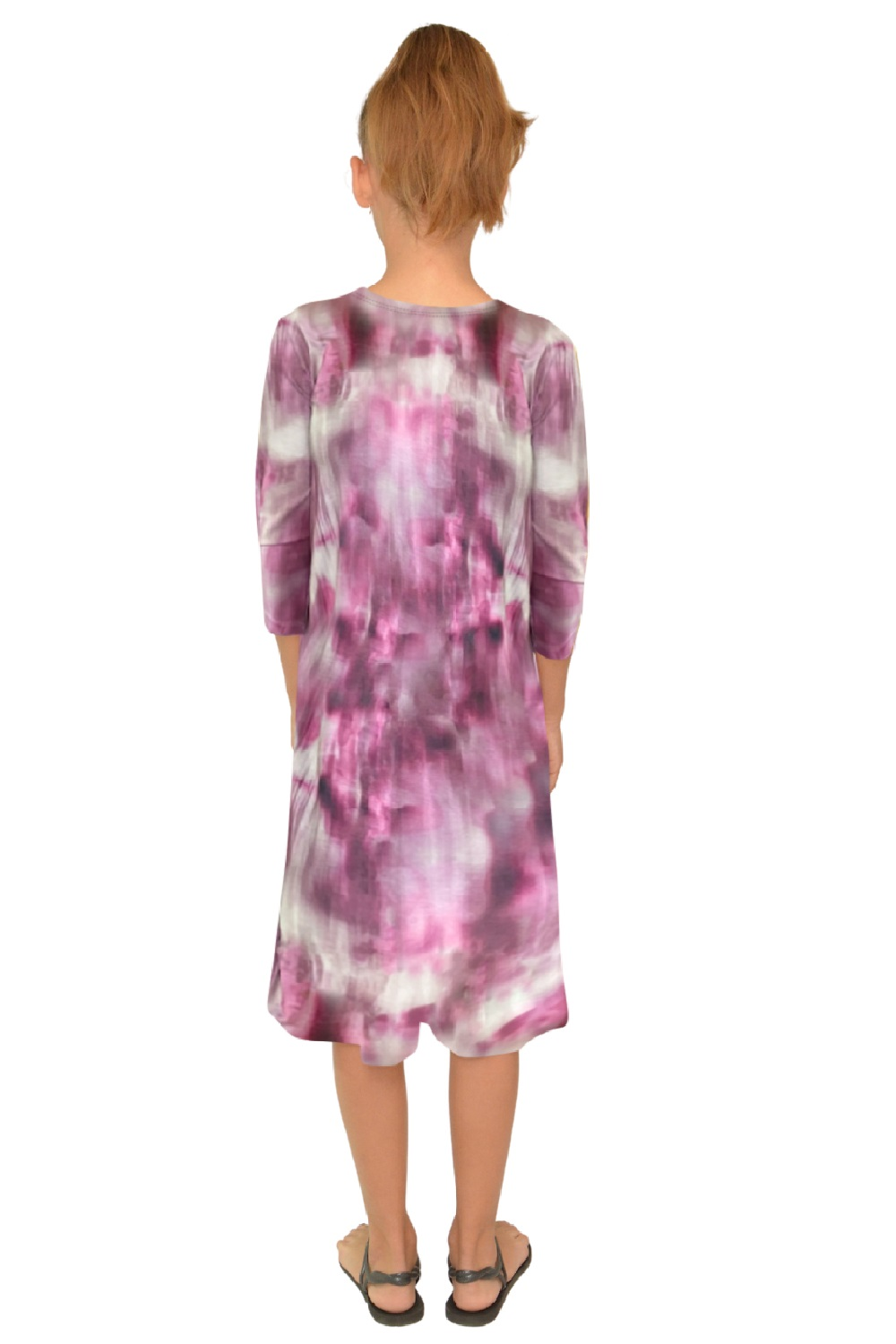 Girls' Easy Pull-On A-Line T-Shirt Dress with 3/4 Sleeves