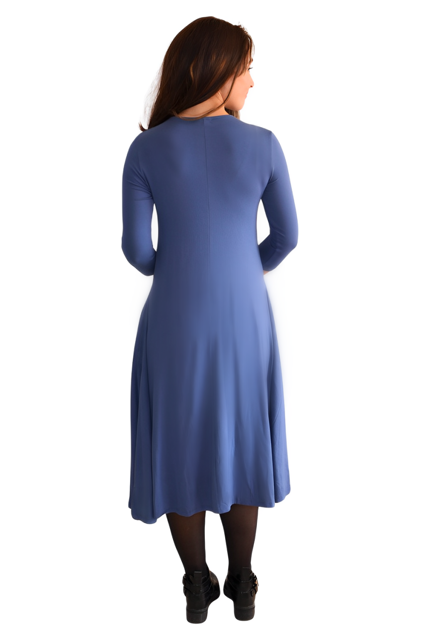 Mid-Calf 3/4 Sleeve Swing Dress with Pockets