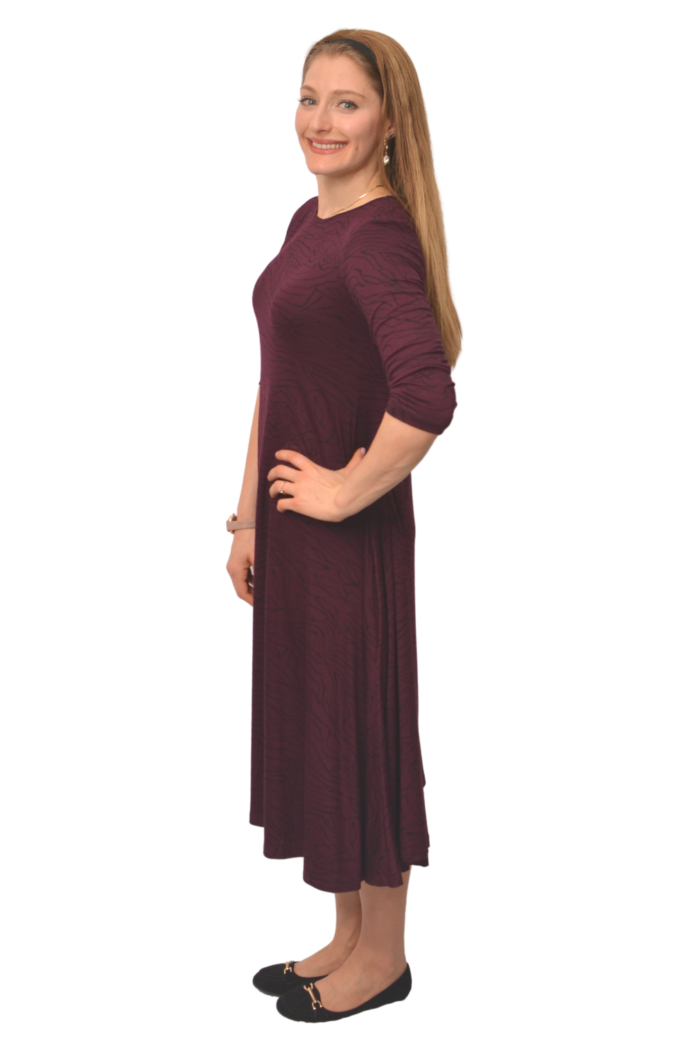 Mid-Calf 3/4 Sleeve Swing Dress with Pockets
