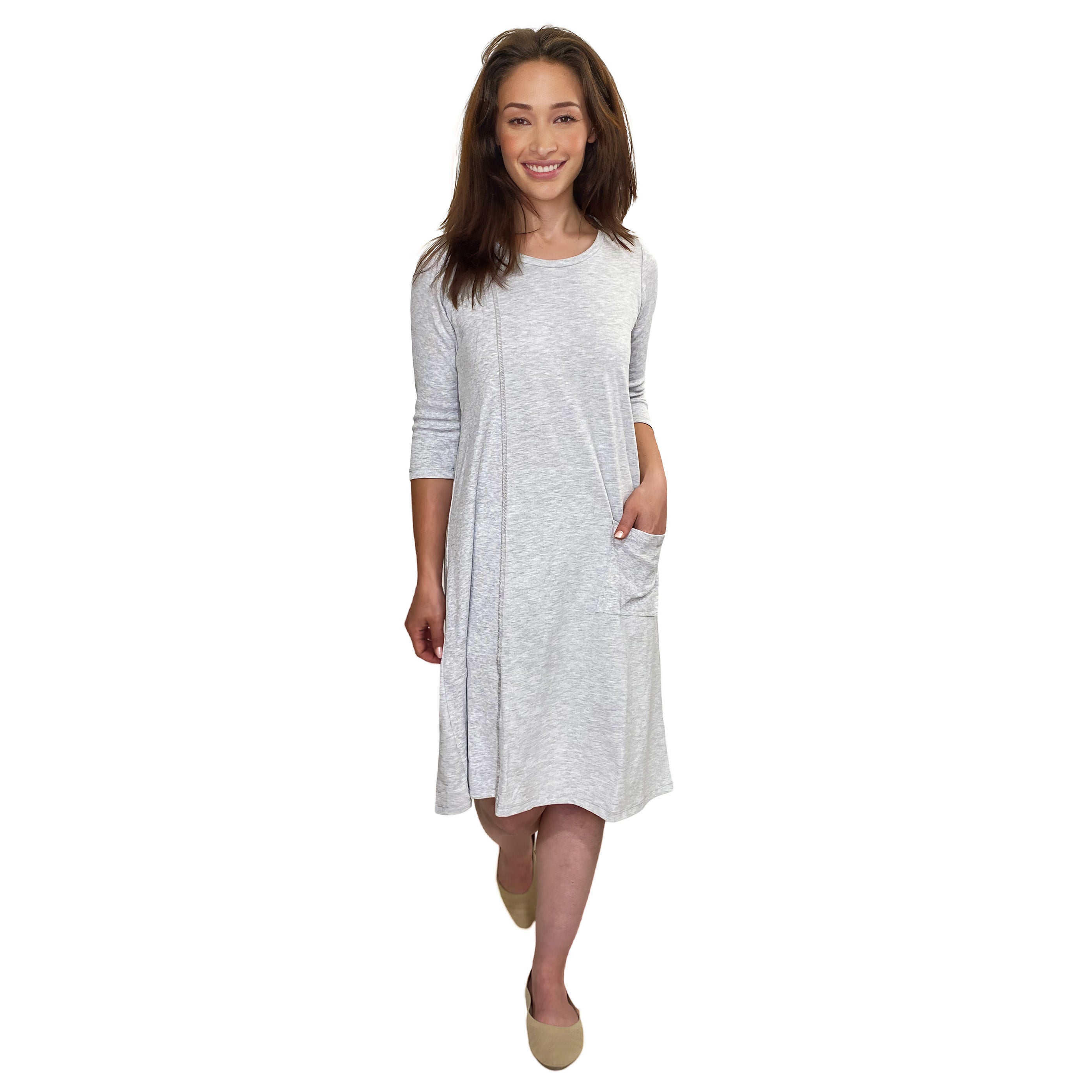 Classic 100% Cotton A-Line Dress with 3/4 Sleeves