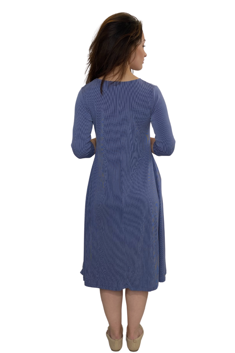 Ribbed Modal A-Line Swing Midi Dress with Pockets