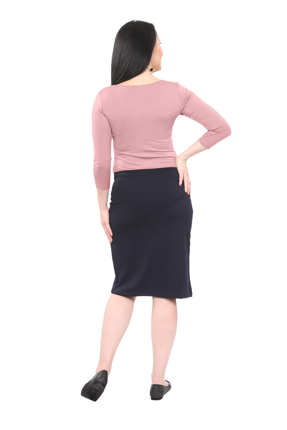 Heavier Weight Mid-Knee Cotton Spandex Pencil Skirt