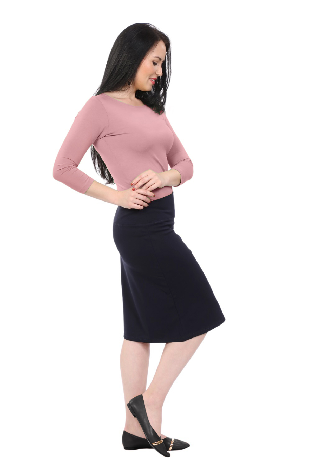 Heavier Weight Mid-Knee Cotton Spandex Pencil Skirt