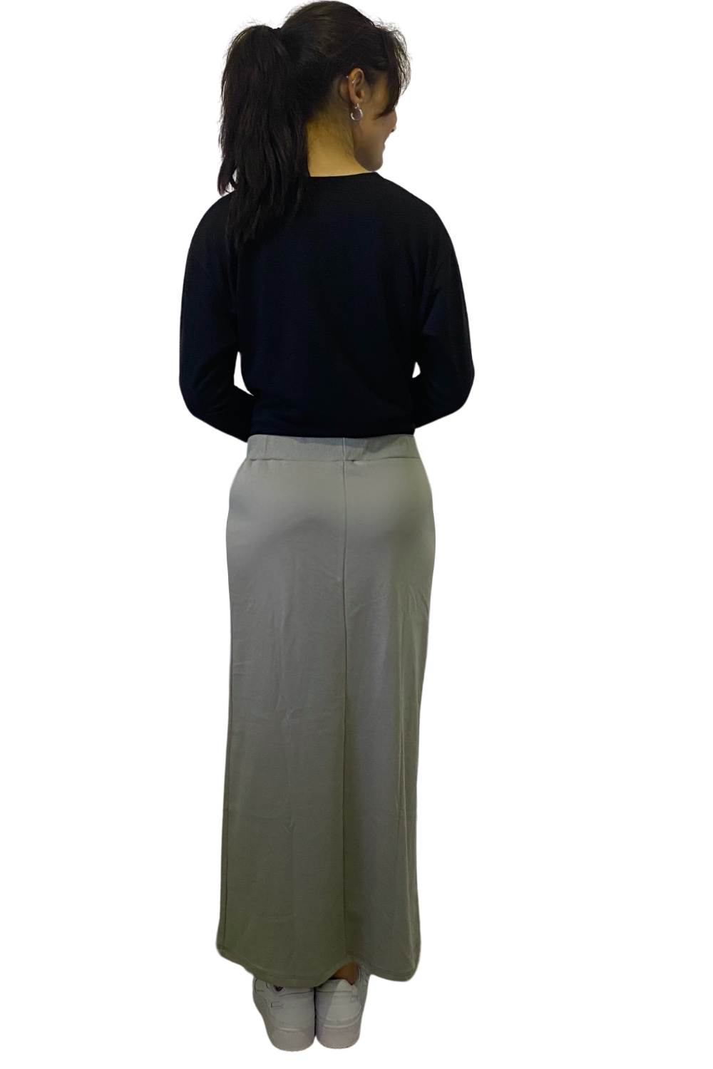 French Terry Cotton Blend Maxi Skirt with Pockets - Casual Comfort