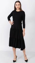 Tiered Drawstring Dress - Black