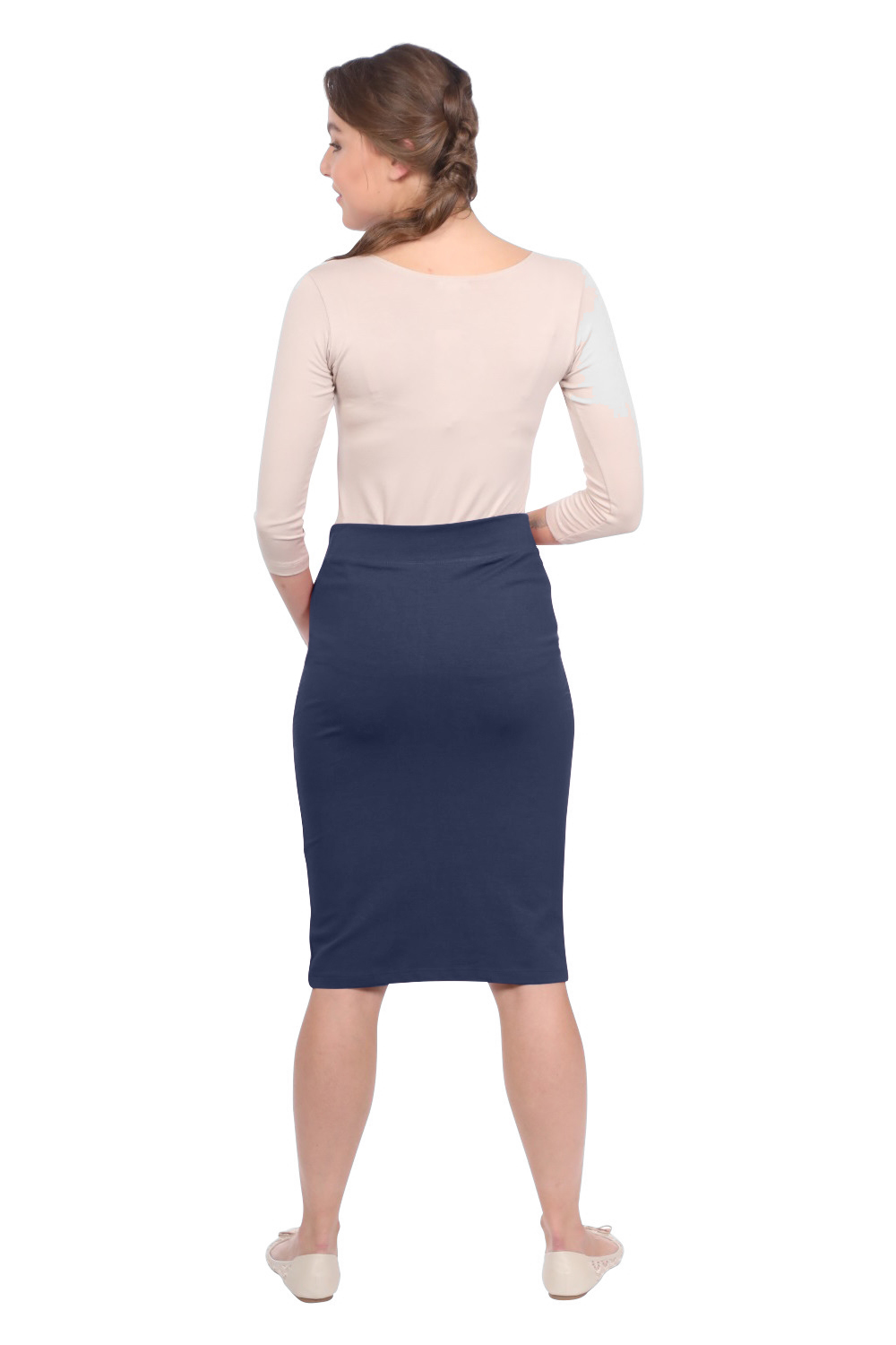 Modest Knee-Length Tapered Stretch Cotton Spandex Pencil Skirt