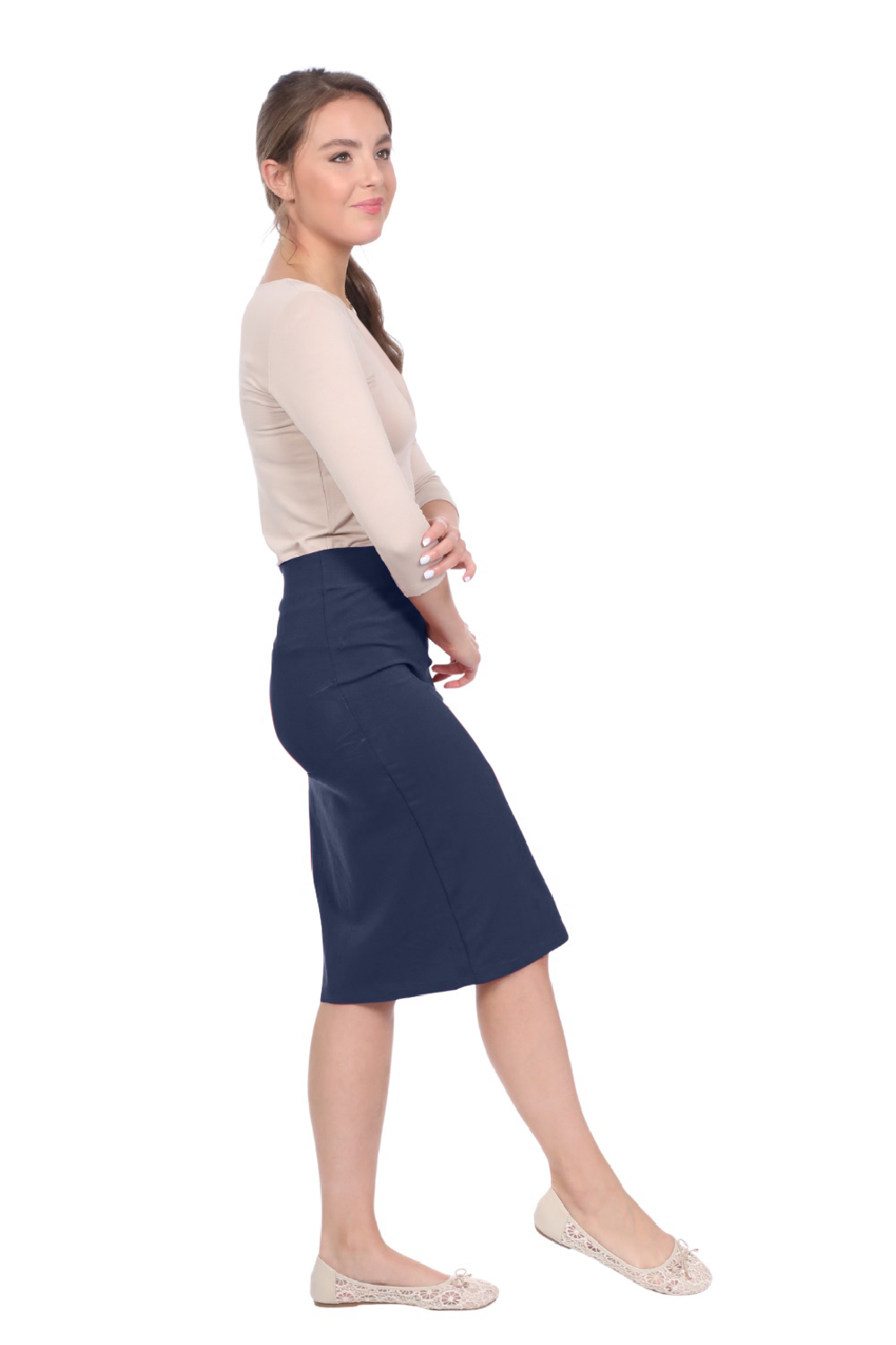 Modest Knee-Length Tapered Stretch Cotton Spandex Pencil Skirt