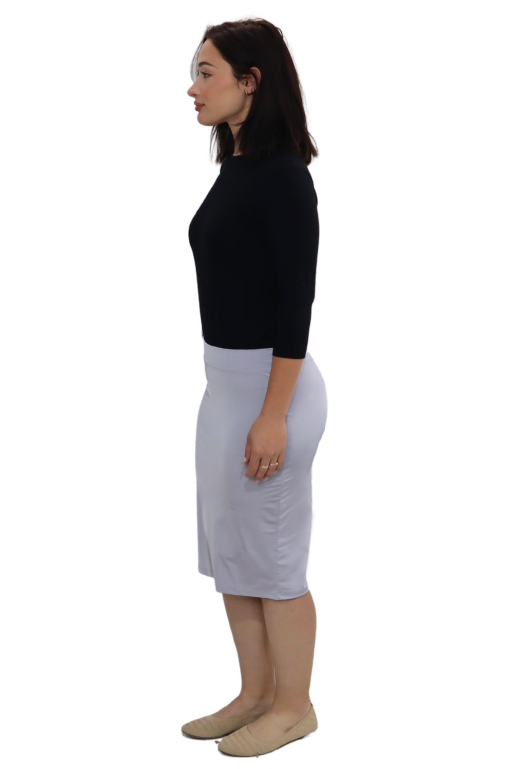 Lightweight Silky Fitted Knee-Length Pencil Skirt in Stretch Nylon