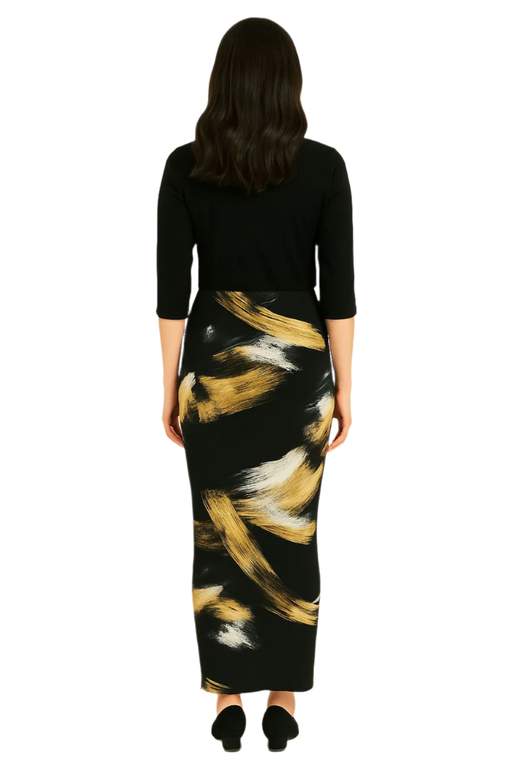 Printed Long Maxi Pencil Skirt in Lightweight Stretch Fabric