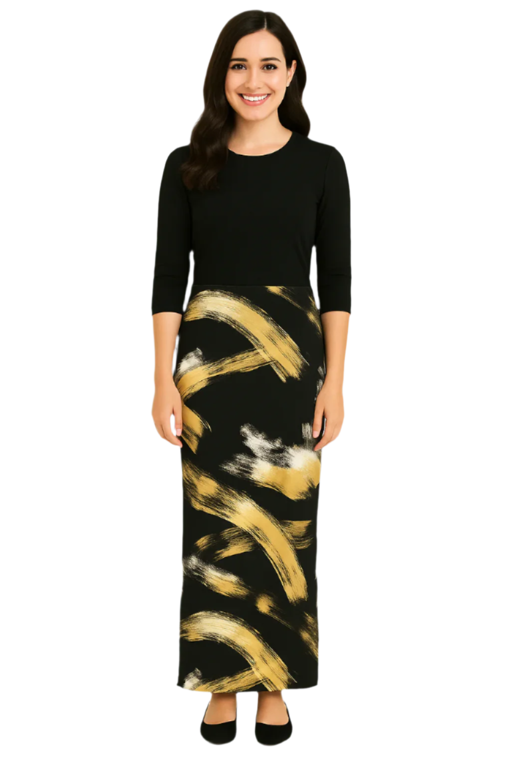 Printed Long Maxi Pencil Skirt in Lightweight Stretch Fabric