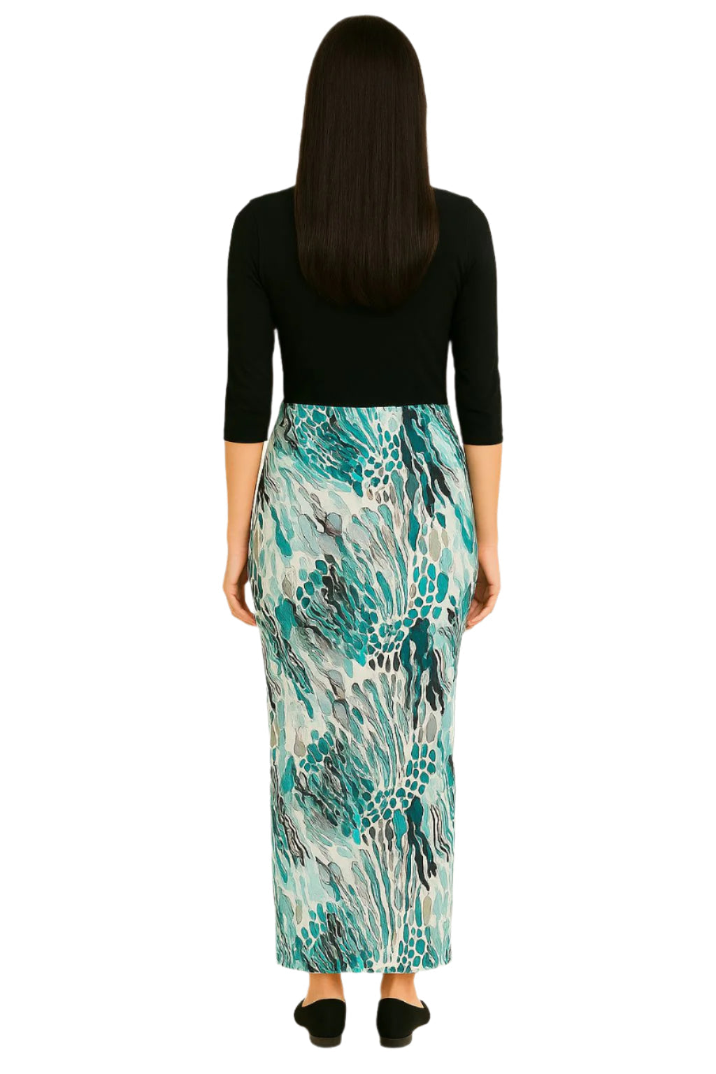 Printed Long Maxi Pencil Skirt in Lightweight Stretch Fabric