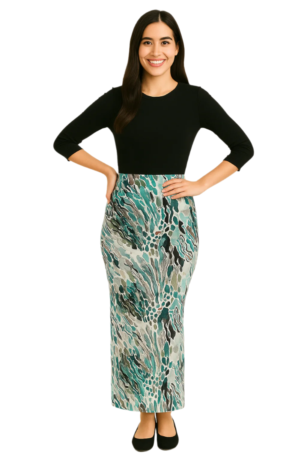 Printed Long Maxi Pencil Skirt in Lightweight Stretch Fabric