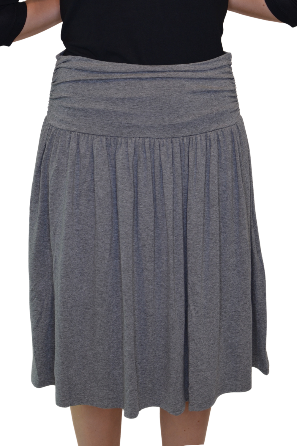 Women's Knee-Length Skirt with Ruched Waist, Gathered Style and Side Pockets