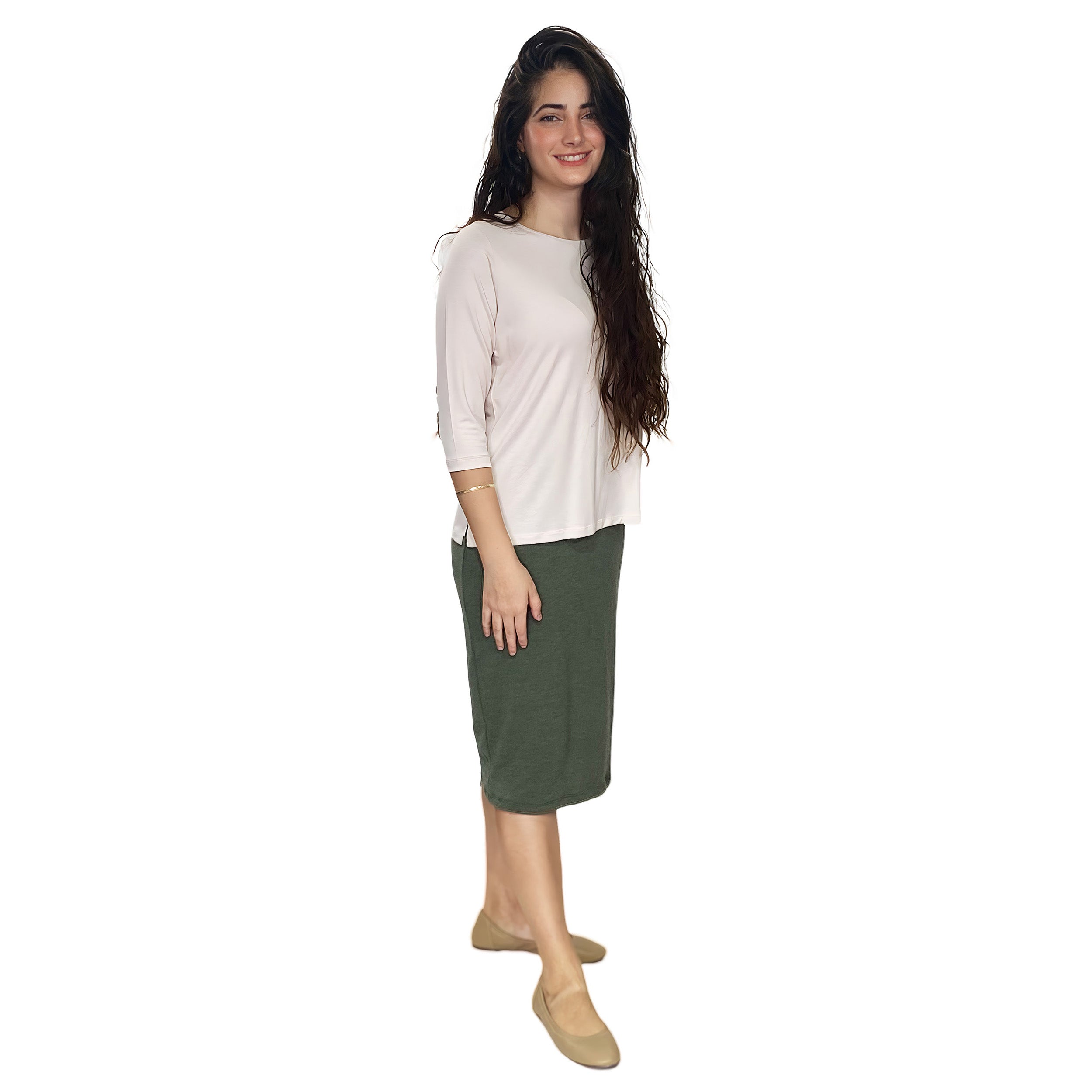 Soft Sweater Knit Mid-Calf Pencil Skirt