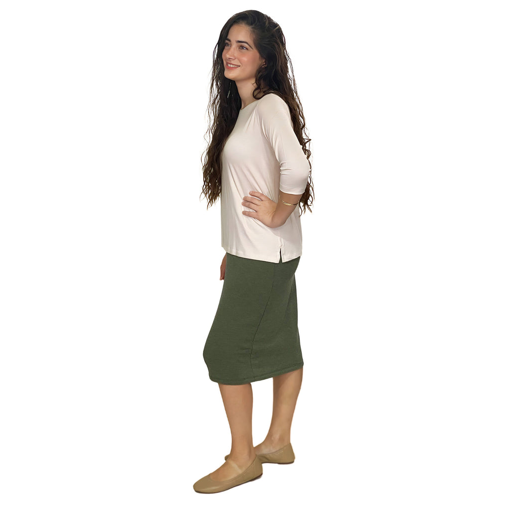 Soft Sweater Knit Mid-Calf Pencil Skirt