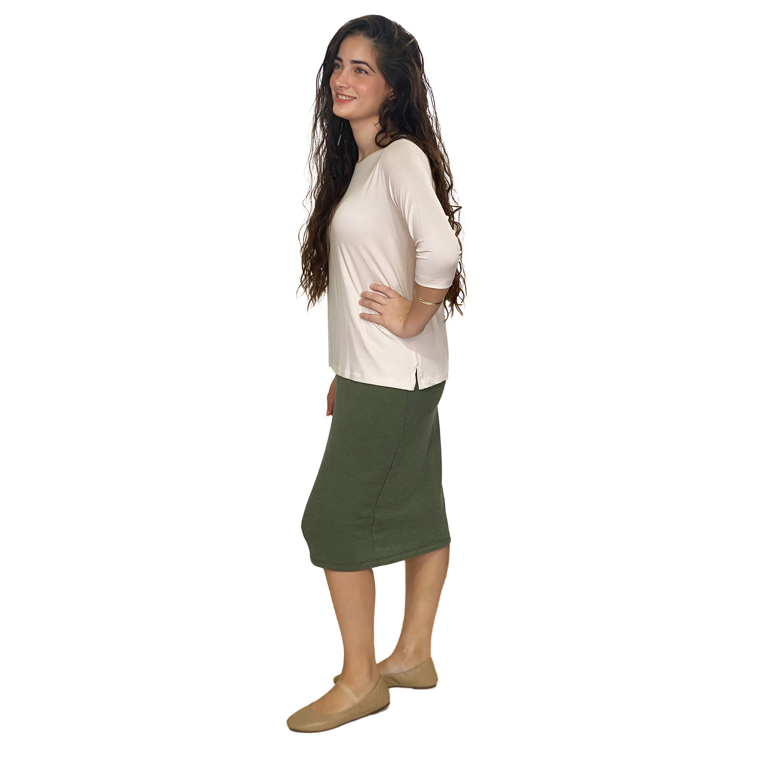 Soft Sweater Knit Mid-Calf Pencil Skirt